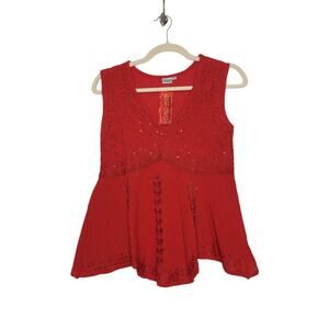 NWT Vintage y2k Venus Imports S/M Red Tank Top Asymmetrical Hem Beaded Sequence